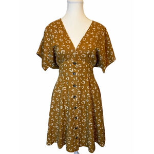 Marine Layer Women Dress Sz M Brown Tan Leopard Print Camila Button Front Pocket